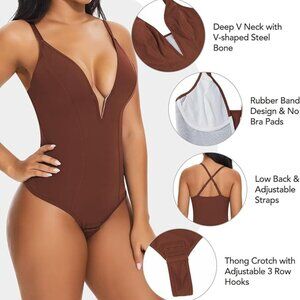SHAPERIN Women's Deep V Neck Bodysuit